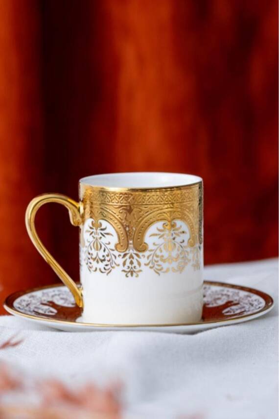 Adora 6’lı Porselen Kahve Fincan Takımı Gold Yaldızlı - HXF-05911 - 1