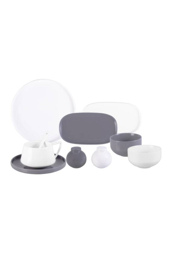 Beyaz - Gri Parla 32 Parça 6 Kişilik Kahvaltı Takımı - 5