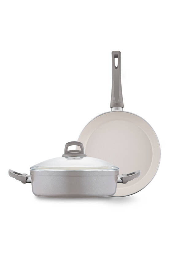 Crystal 3 Parça Tencere Tava Seti Bej - 3