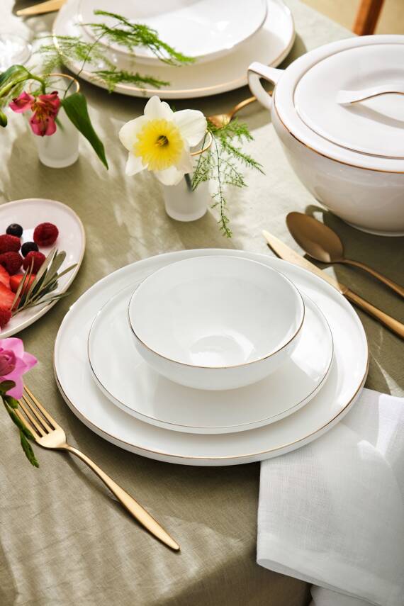 Fine Bone Freya Yuvarlak Gold 60 Parça 12 Kişilik Yemek Takımı - 1