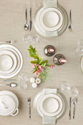 New Marly Porselen 60 Parça 12 Kişilik Yuvarlak Yemek Takımı Platin - 1