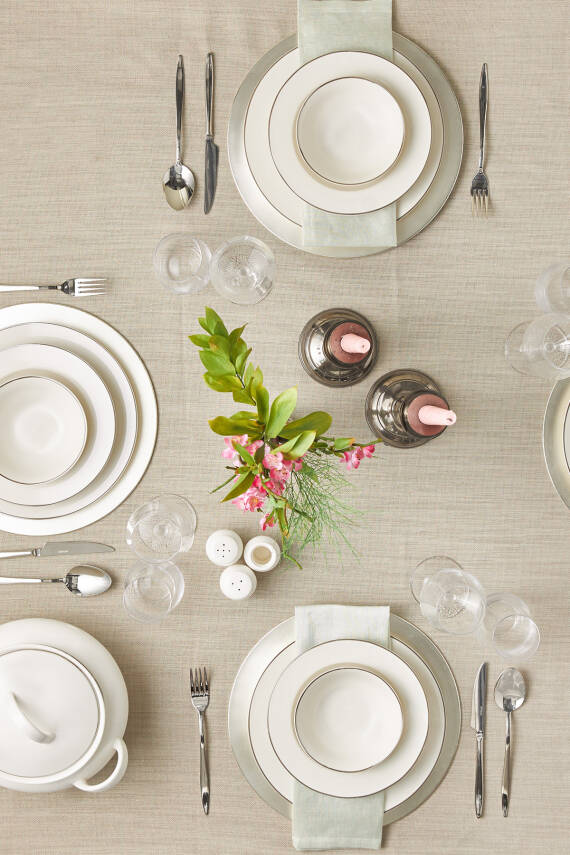 New Marly Porselen 60 Parça 12 Kişilik Yuvarlak Yemek Takımı Platin - 1