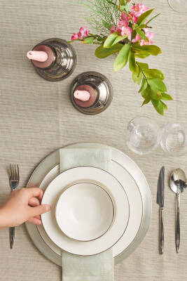 New Marly Porselen 60 Parça 12 Kişilik Yuvarlak Yemek Takımı Platin - 2