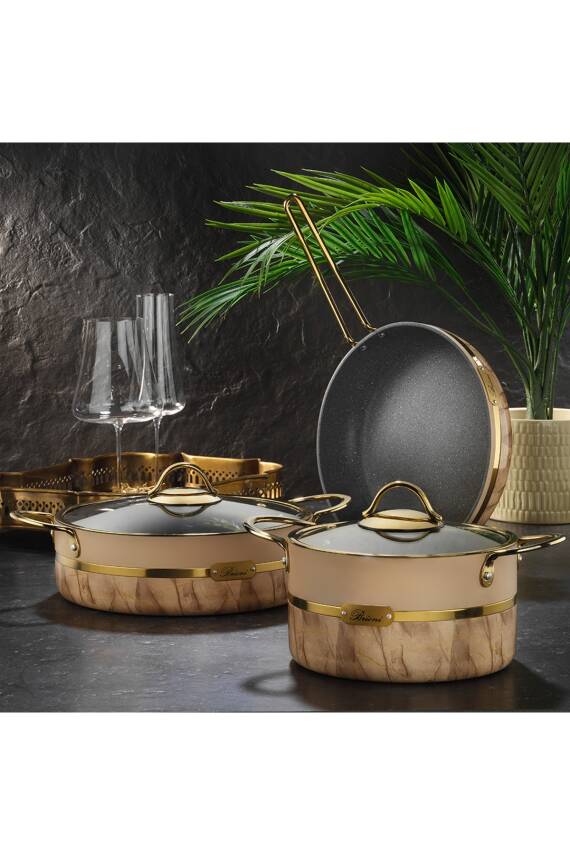 Selection Plus 24 Cm Yanmaz Yapışmaz Krem Granit Derin Tencere - 2