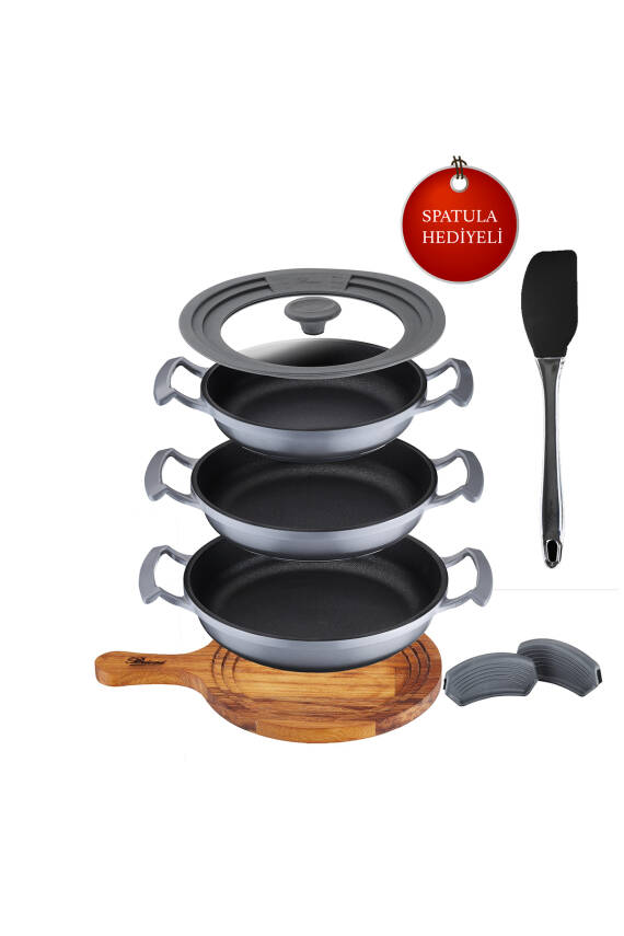 Try Cook 7 Parça Gri Yanmaz Yapışmaz Diamond Kaplama Sahanlık Tava Seti - 1